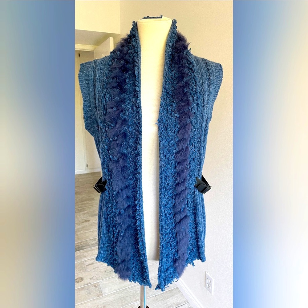 Romance Italy blue knitted cardigan vest. Size M/L. New